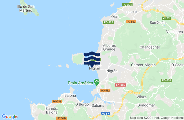 Mapa de mareas Playa de Madorra, Portugal