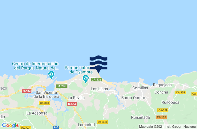 Mapa de mareas Playa de Oyambre, Spain