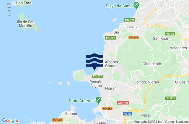 Mapa de mareas Playa de Patos (El Pico), Portugal