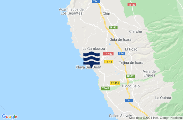 Mapa de mareas Playa de San Juan, Spain