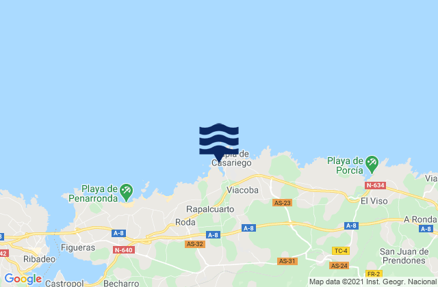 Mapa de mareas Playa de Tapia, Spain