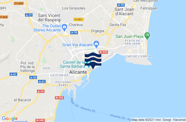 Mapa de mareas Playa del Cocó, Spain