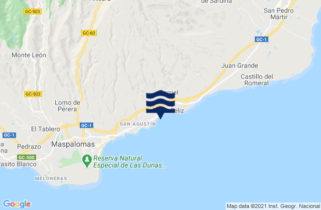 Mapa de mareas Playa del Águila, Spain