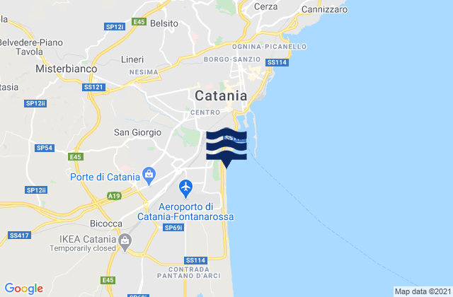 Mapa de mareas Playa di Catania, Italy