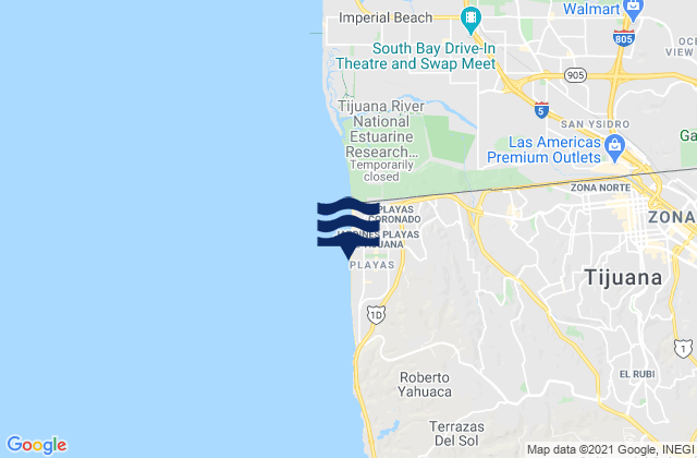 Mapa de mareas Playas de Tijuana, Mexico