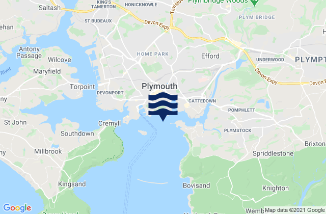 Mapa de mareas Plymouth Hoe (East) Beach, United Kingdom