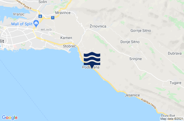 Mapa de mareas Podstrana, Croatia
