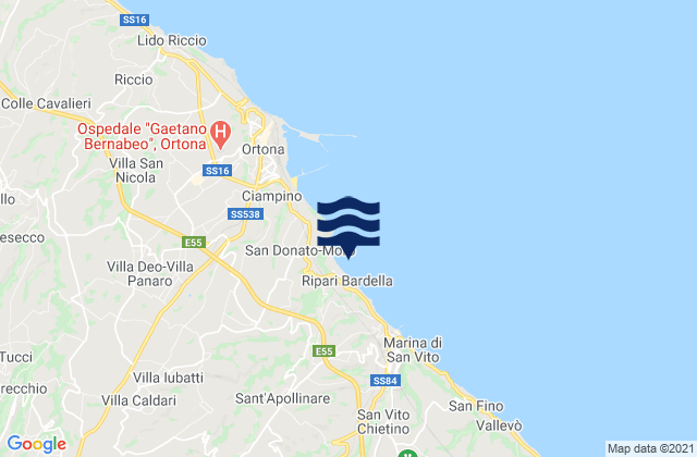 Mapa de mareas Poggiofiorito, Italy