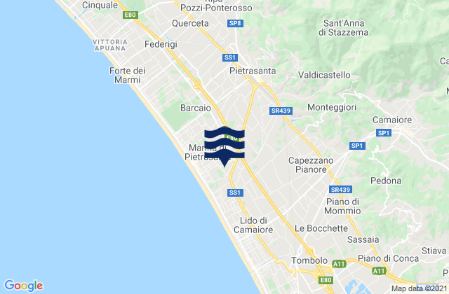 Mapa de mareas Pontestazzemese, Italy