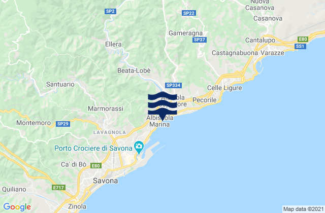 Mapa de mareas Pontinvrea, Italy
