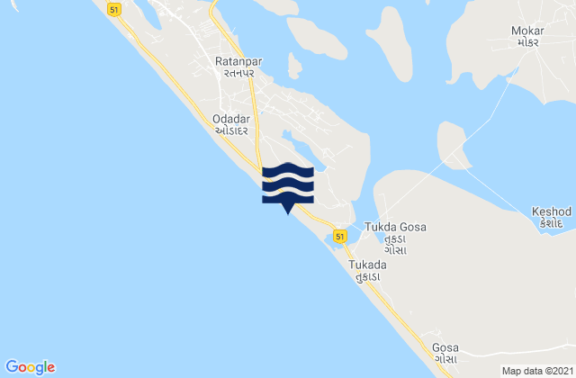 Mapa de mareas Porbandar, India