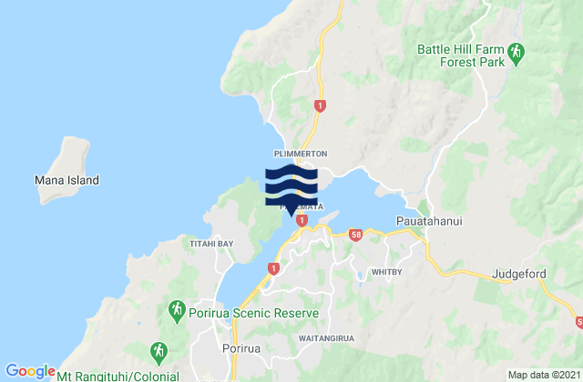 Mapa de mareas Porirua Harbour - Mana Cruising Club, New Zealand