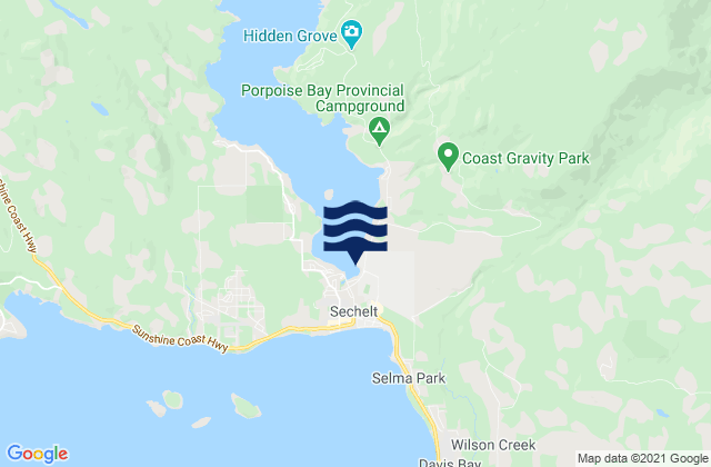 Mapa de mareas Porpoise Bay, Canada