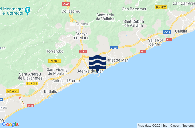 Mapa de mareas Port d'Arenys, Spain