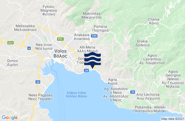 Mapa de mareas Portariá, Greece