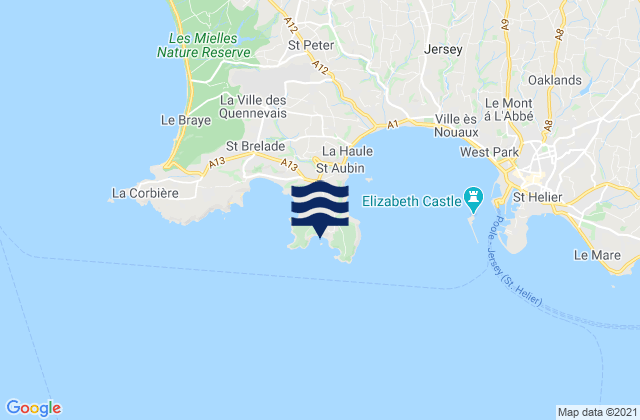 Mapa de mareas Portelet Bay Beach, France