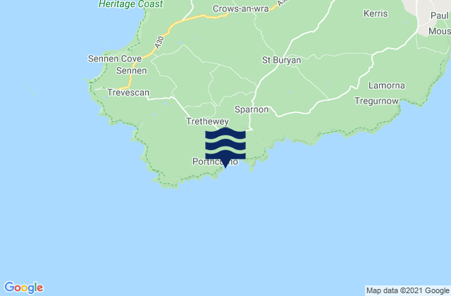 Mapa de mareas Porthcurno Beach, United Kingdom