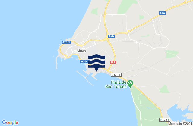 Mapa de mareas Porto Sines PSA, Portugal