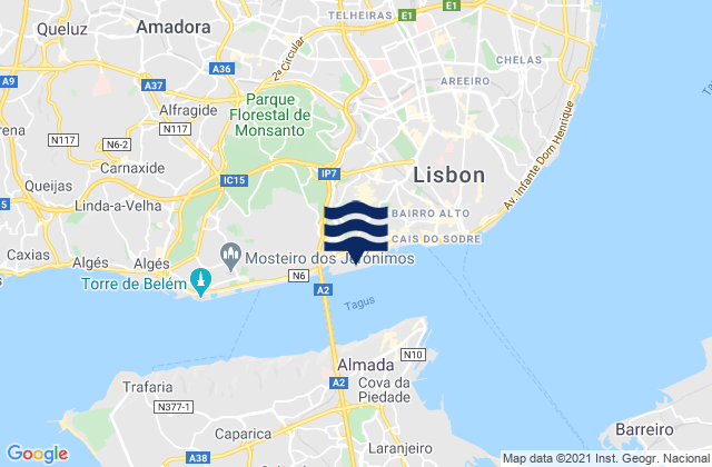 Mapa de mareas Porto de Lisboa, Portugal