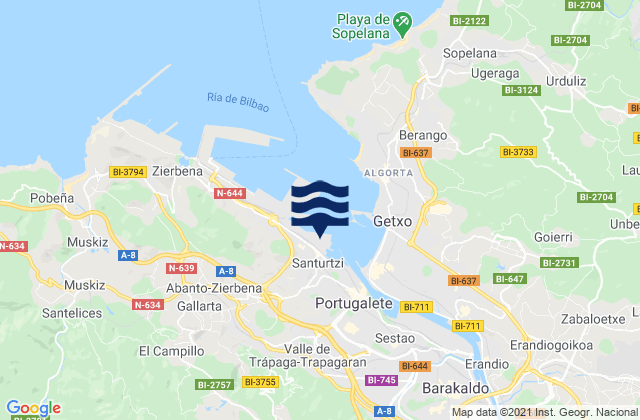 Mapa de mareas Portugalete Abra Bilbao, Spain