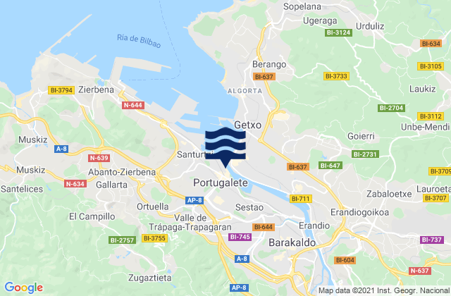 Mapa de mareas Portugalete, Spain