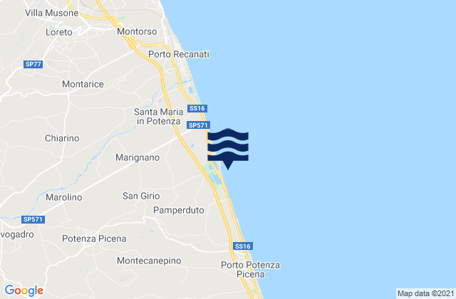 Mapa de mareas Potenza Picena, Italy