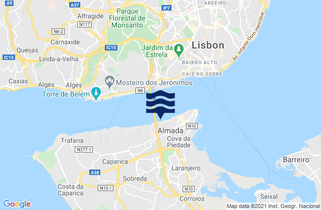 Mapa de mareas Pragal, Portugal