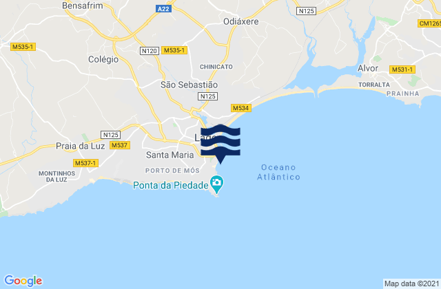 Mapa de mareas Praia Dona Ana, Portugal