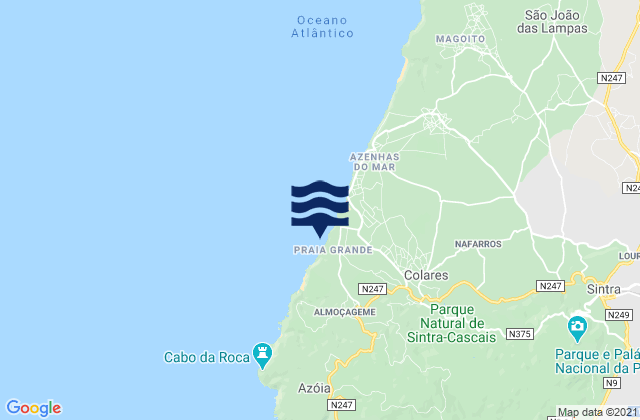 Mapa de mareas Praia Grande Sintra, Portugal