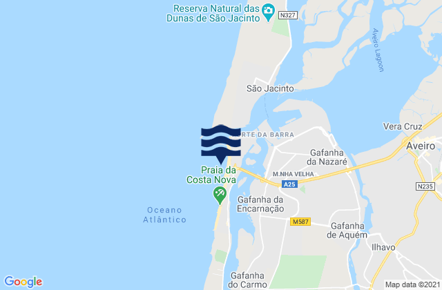 Mapa de mareas Praia da Barra, Portugal
