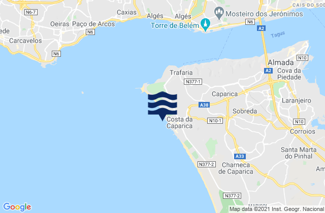 Mapa de mareas Praia da Costa da Caparica, Portugal