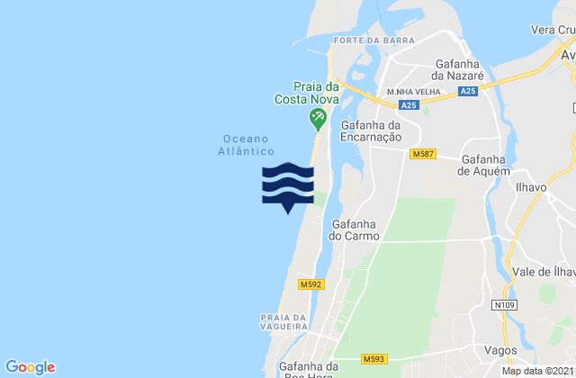 Mapa de mareas Praia da Costinha, Portugal