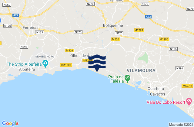 Mapa de mareas Praia da Falésia, Portugal