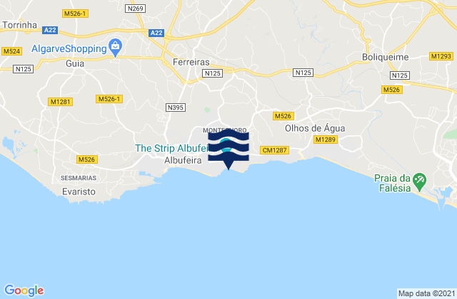 Mapa de mareas Praia da Oura, Portugal
