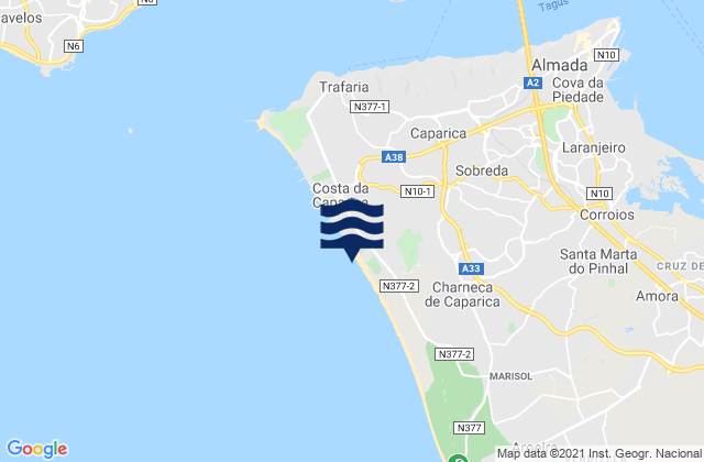 Mapa de mareas Praia da Saude, Portugal