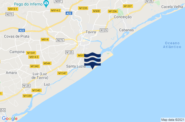 Mapa de mareas Praia da Terra Estreita, Portugal