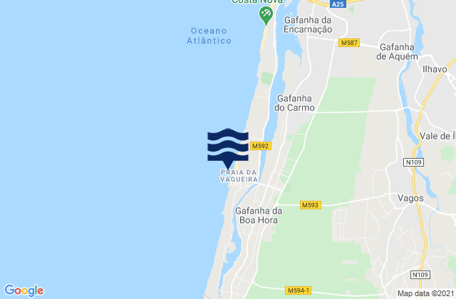 Mapa de mareas Praia da Vagueira, Portugal