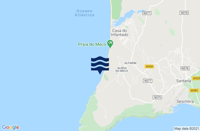 Mapa de mareas Praia das Bicas, Portugal