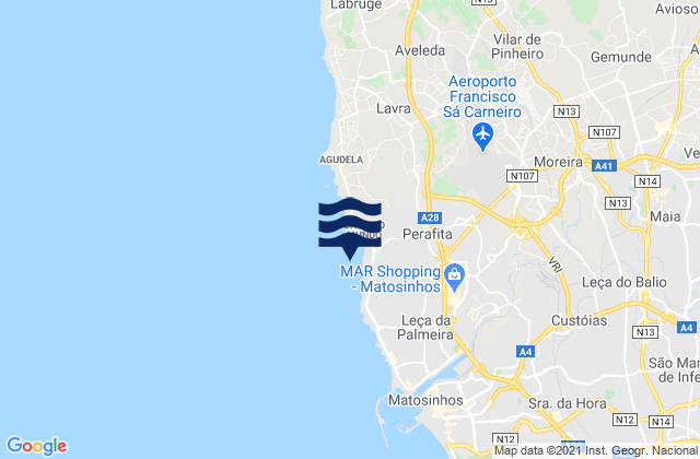 Mapa de mareas Praia das Salinas, Portugal