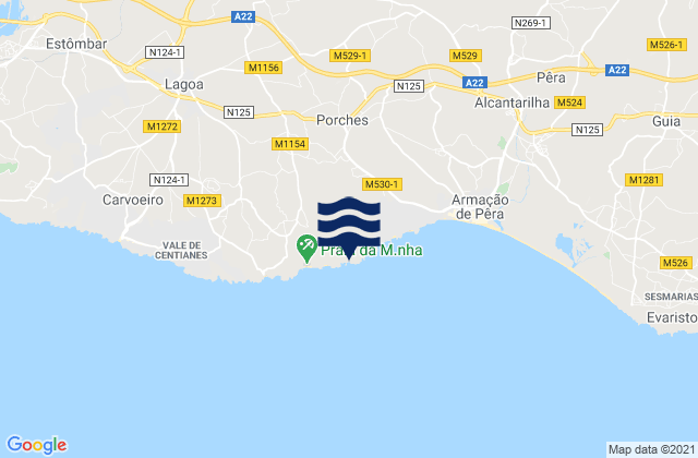 Mapa de mareas Praia de Albandeira, Portugal
