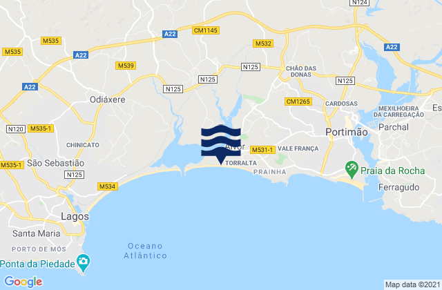 Mapa de mareas Praia de Alvor, Portugal
