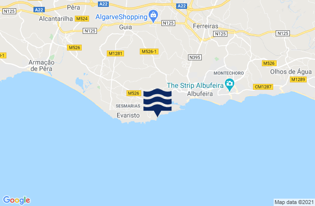 Mapa de mareas Praia de Arrifes, Portugal