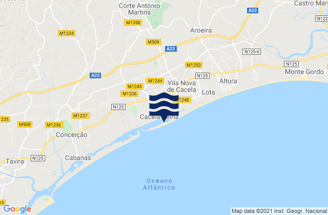 Mapa de mareas Praia de Cacela Velha, Portugal