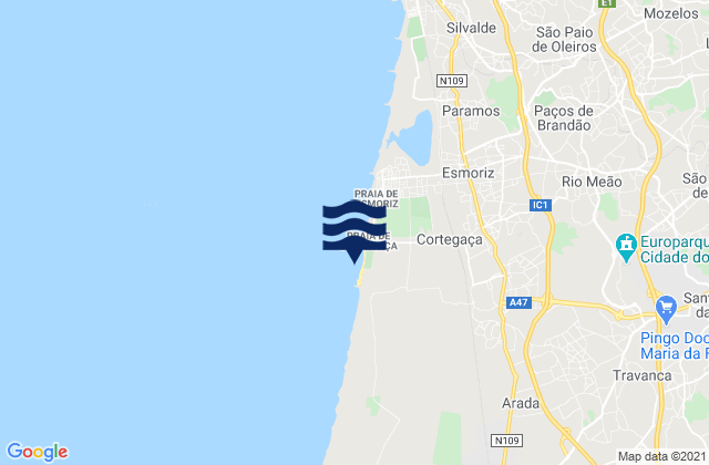 Mapa de mareas Praia de Cortegaça, Portugal