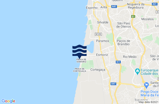 Mapa de mareas Praia de Esmoriz, Portugal