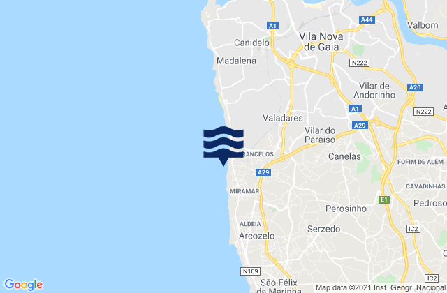Mapa de mareas Praia de Francemar, Portugal