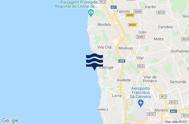 Mapa de mareas Praia de Labruge, Portugal