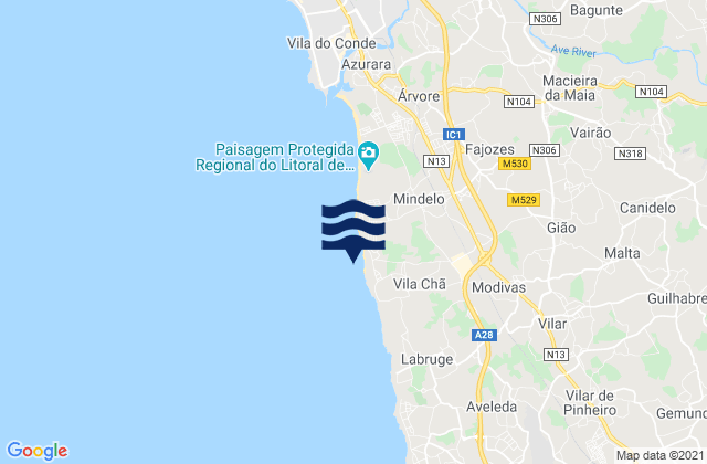 Mapa de mareas Praia de Laderça, Portugal