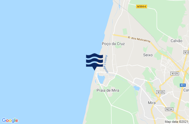 Mapa de mareas Praia de Mira, Portugal