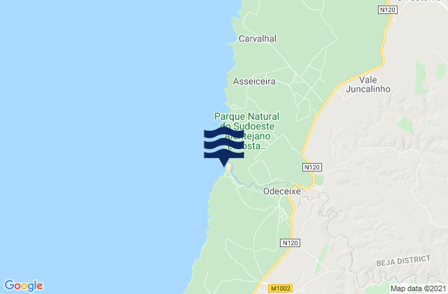 Mapa de mareas Praia de Odeceixe Mar, Portugal